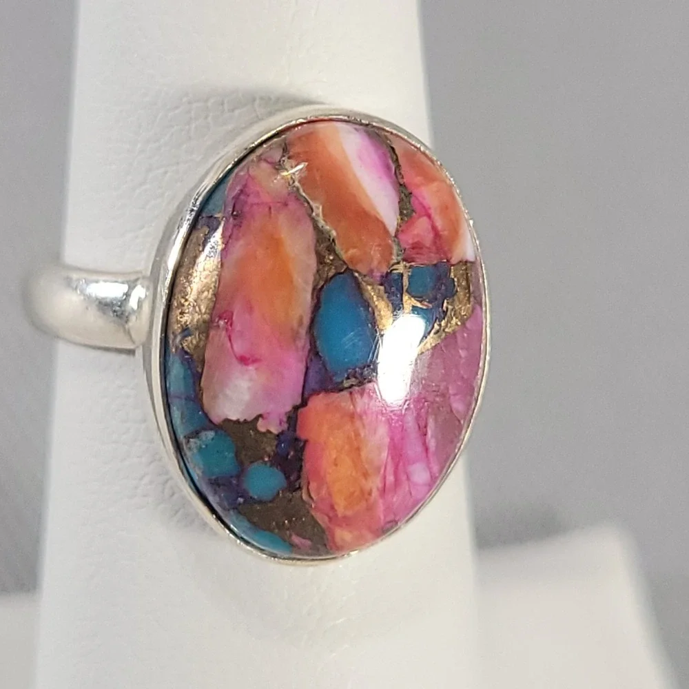 Sterling Silver Spiny Oyster Turquoise Ring Mosaic Inlay 925 Sz 5.75 Jewelry